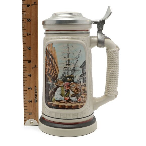 Vintage Shipbuilder Beer Stein 1987 Brazil Ceramic Metal Mug Avon Collectable - Picture 2 of 8